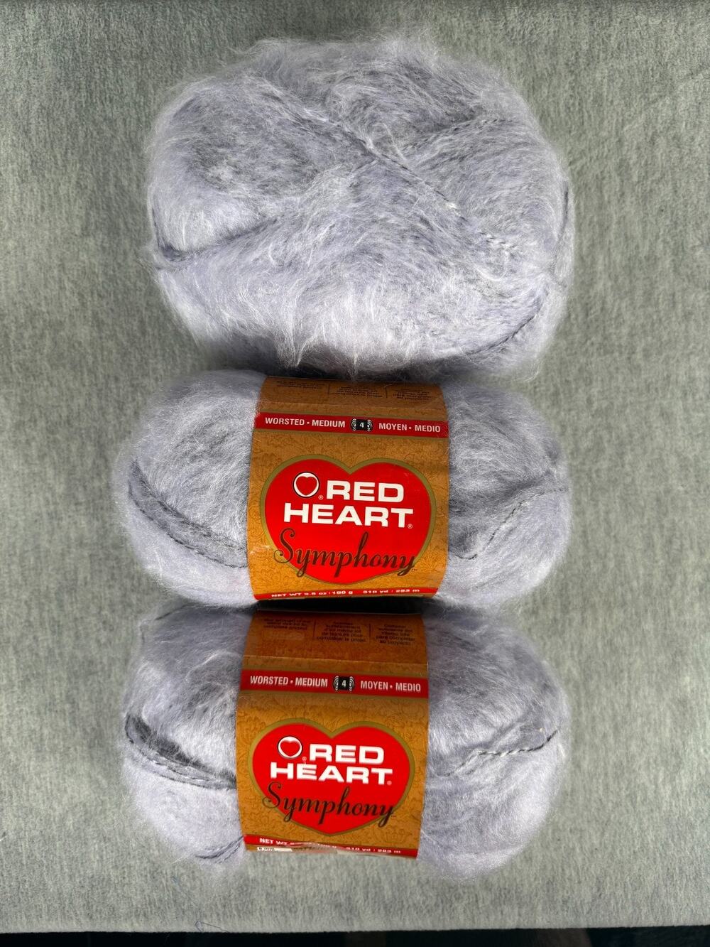 Red Heart Symphony 4552 Light Lavender Fluffy Worsted #4 100% Acrylic Lot of 3